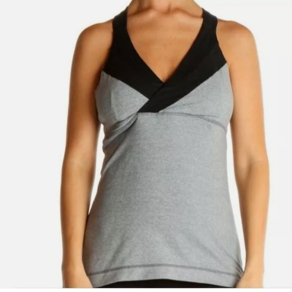 Lululemon Black and Gray V Neck Racerback Tank Top with Built in Bra Size 6 EUC